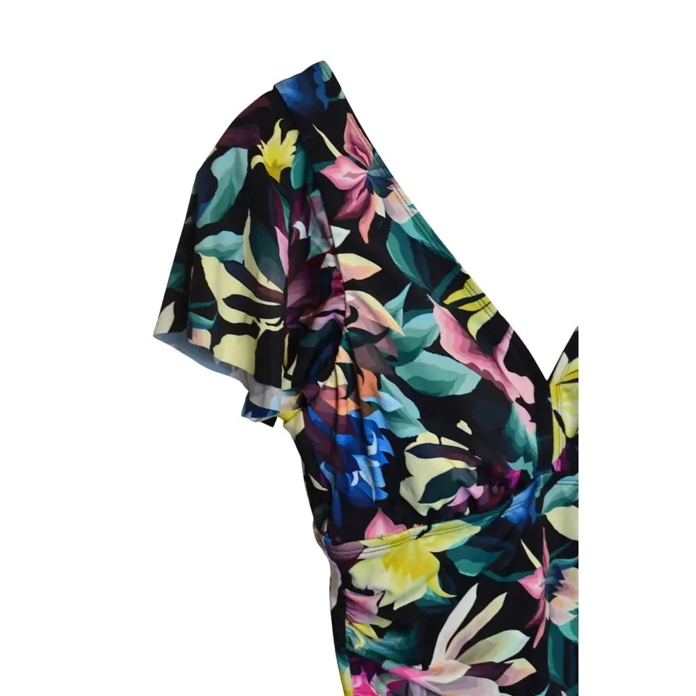 Swim Solutions Women's Floral-Print Flutter-Sleeve One-Piece Swimsuit - Picture 5 of 7